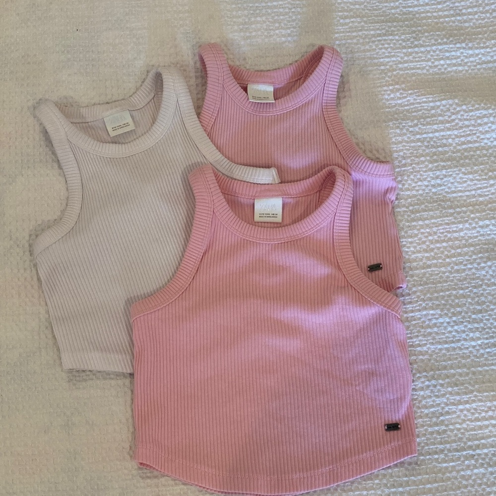 Zara Girls Pink and White Tank Tops